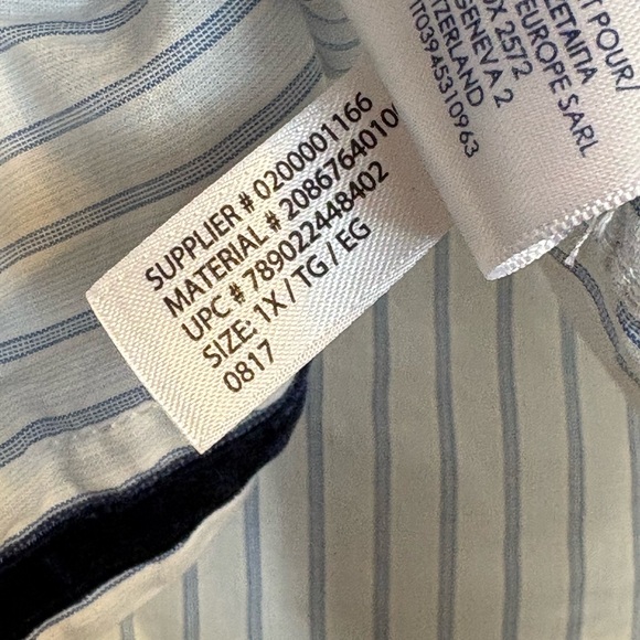 Chaps Blue White Striped Southwestern Embroidered Stitch Button Shirt 1X L XL - Picture 9 of 13